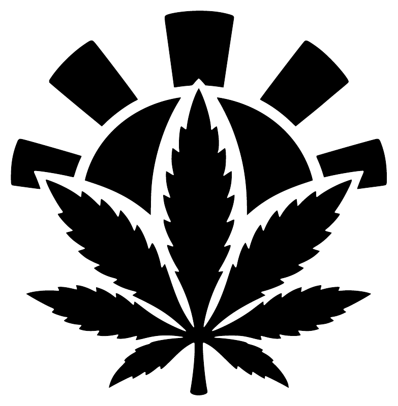 Vinyl cannabis leaf decal close-up, black leaf with radiating diamond shapes