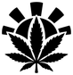 Vinyl cannabis leaf decal close-up, black leaf with radiating diamond shapes