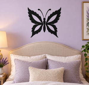 Cannabis butterfly vinyl decal, black wings with pale lavender leaf-like inner shapes
