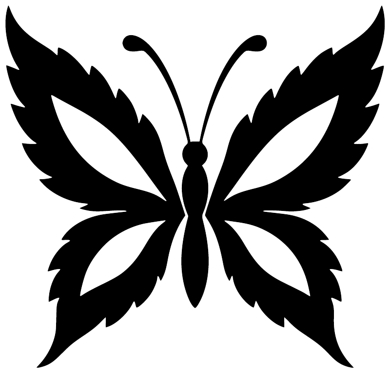 Cannabis butterfly vinyl decal close-up, symmetrical black-and-lavender butterfly design