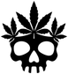 Black cannabis skull vinyl decal with leaf crown and white eye cutouts
