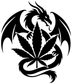Black dragon and cannabis leaf vinyl decal emblem with white highlights