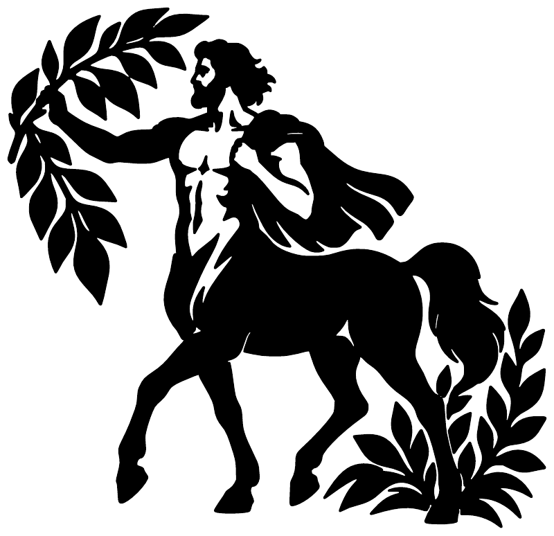 Black centaur and leaf vine vinyl decal silhouette, isolated