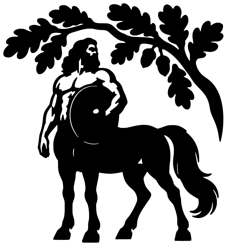 Black centaur vinyl wall decal with leafy canopy silhouette
