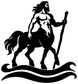 Black centaur rider horse vinyl decal above wavy river lines