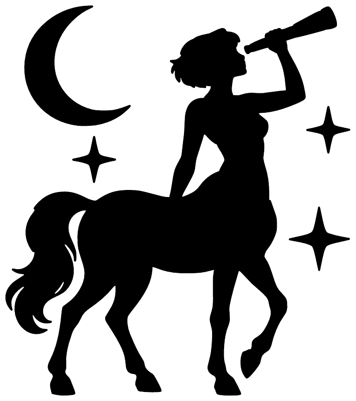 Black centaur vinyl decal silhouette with crescent moon and stars