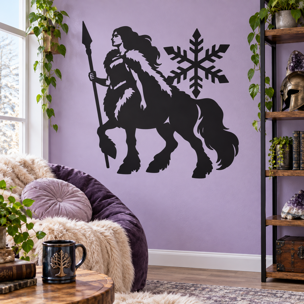 Winter Watch vinyl decal CentaurCX017: black warrior with spear and snowflake