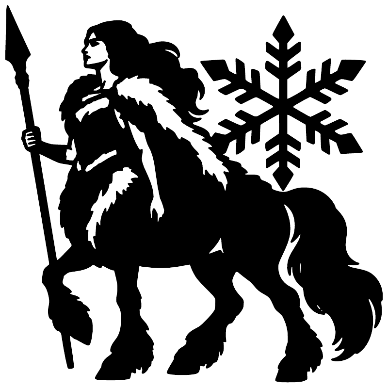 Winter Watch vinyl decal CentaurCX017: close-up black warrior with spear, snowflake