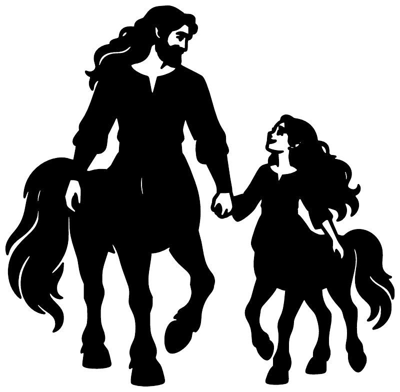 Black vinyl decal silhouette set of a centaur and two foals