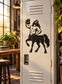 Centaur vinyl door decal showing a bearded rider lifting a drink mug