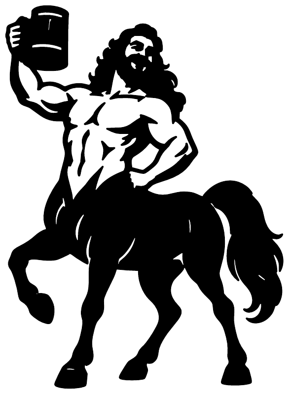 Centaur vinyl decal of a bearded rider holding a drink aloft