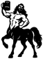 Centaur vinyl decal of a bearded rider holding a drink aloft
