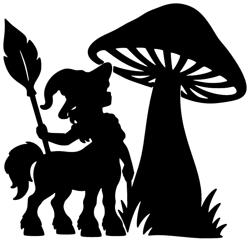 Black mushroom ranger vinyl decal silhouette with staff and large mushroom