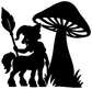 Black mushroom ranger vinyl decal silhouette with staff and large mushroom
