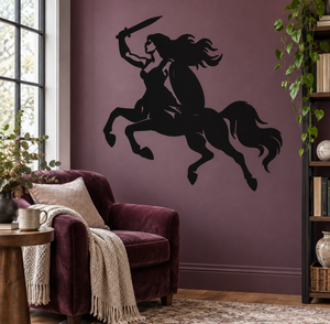 Victory Charge vinyl decal with black centaur battle silhouette, spear-raising rider