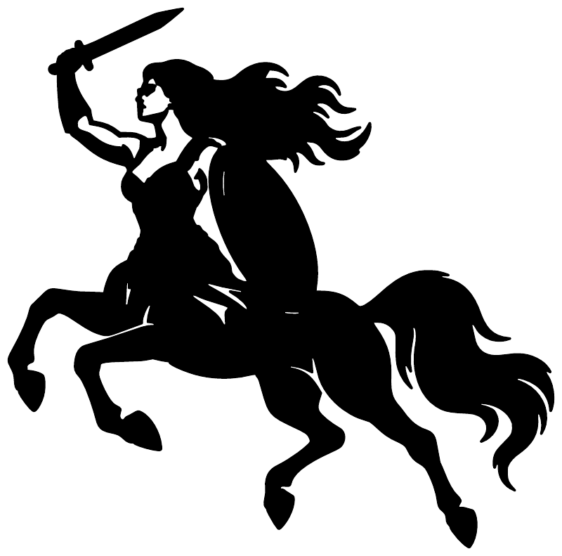 Charging centaur vinyl decal in black, rider with raised spear and flowing mane