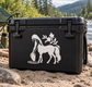 Centaur vinyl decal: white centaur silhouette with floral sprigs