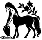 Centaur vinyl decal: black silhouette with floral leaves and kneeling woman