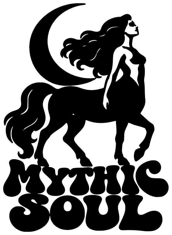 Black centaur vinyl decal with crescent moon and 'Mythic Soul' lettering cutout