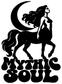Black centaur vinyl decal with crescent moon and 'Mythic Soul' lettering cutout
