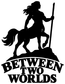 Black vinyl decal of a centaur warrior and “BETWEEN TWO WORLDS” lettering