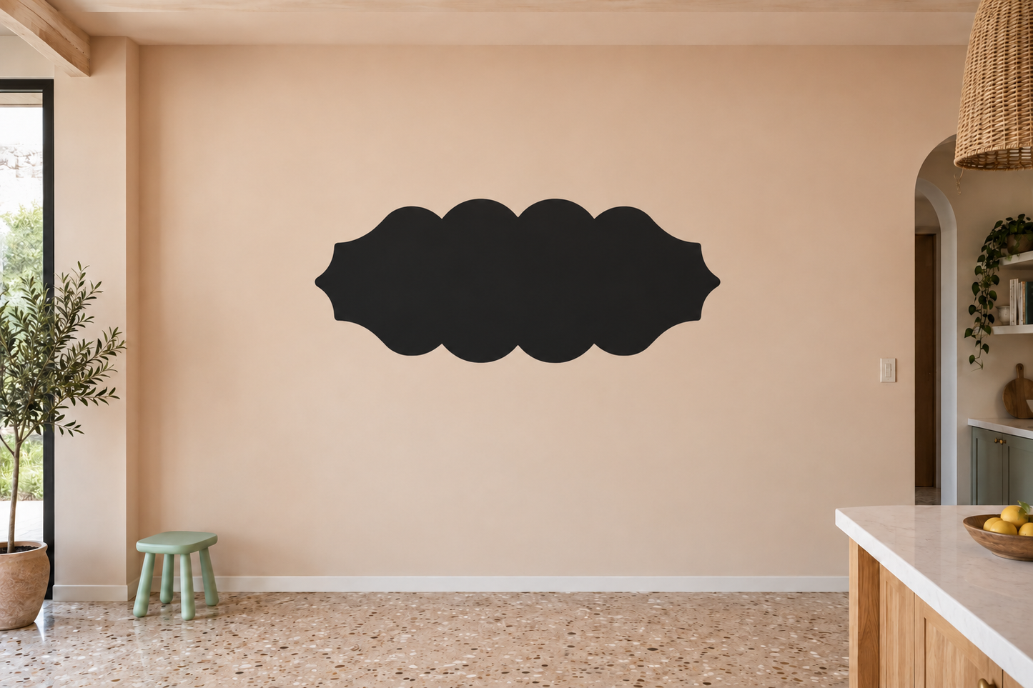 Scallop-edge black chalkboard vinyl decal for writing and drawing on walls