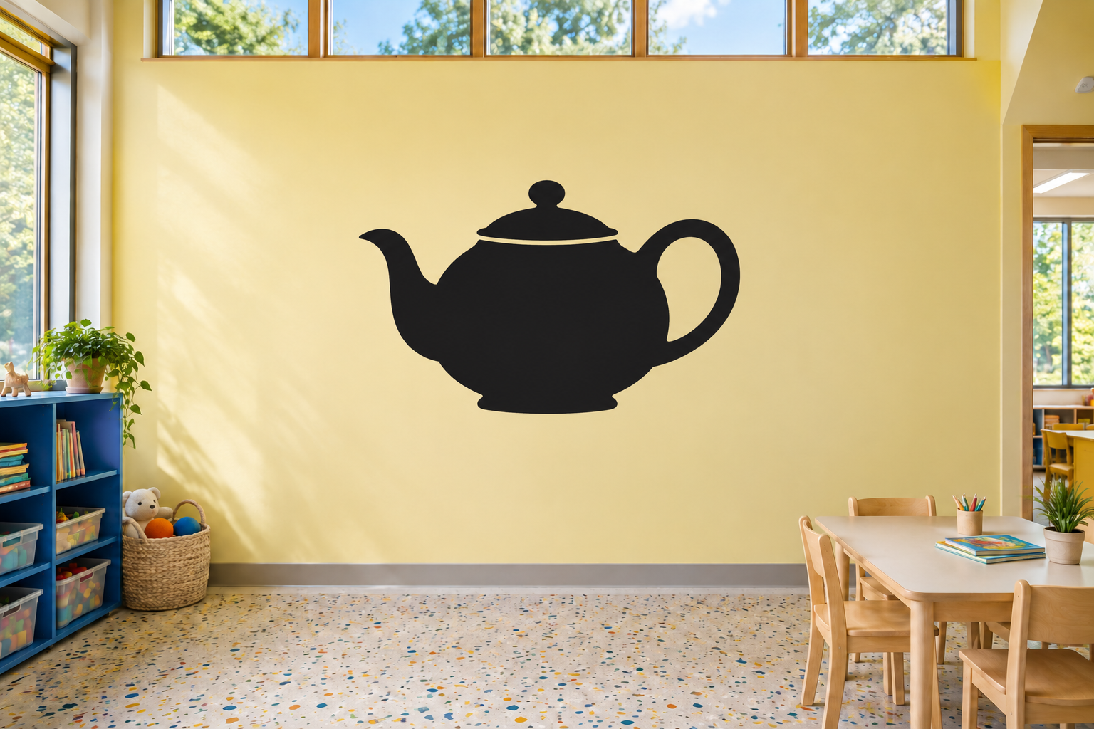 Teapot chalkboard vinyl decal with large black teapot silhouette