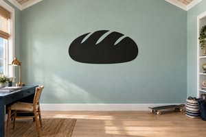 Black loaf-shaped chalkboard vinyl decal with three white slash highlights