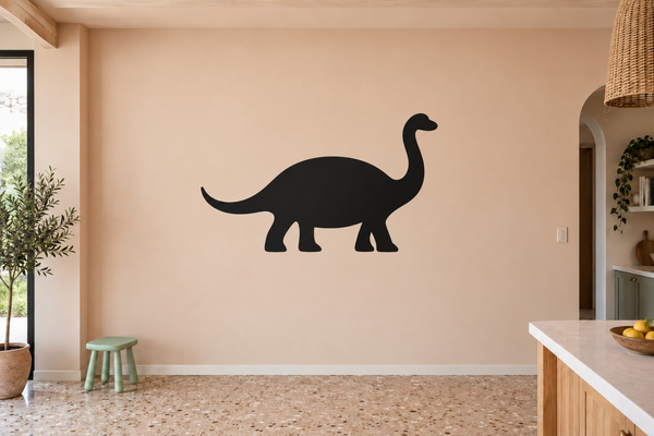 Chalkboard dinosaur vinyl decal with black long-neck silhouette