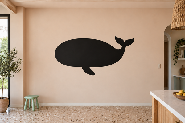 Whale chalkboard vinyl decal with black whale silhouette for writing
