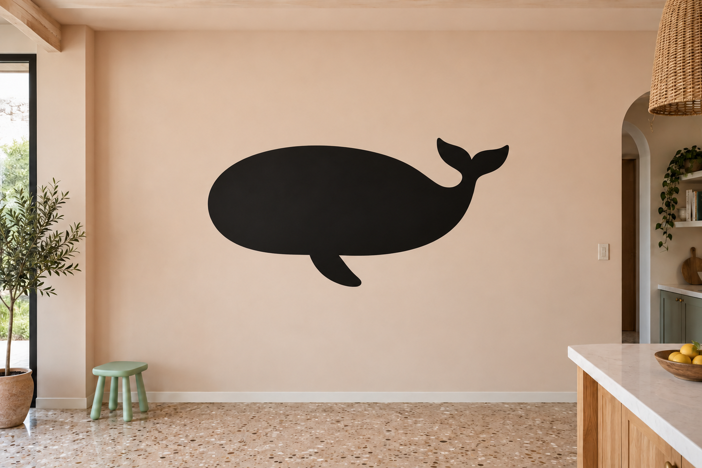 Whale chalkboard vinyl decal with black whale silhouette for writing