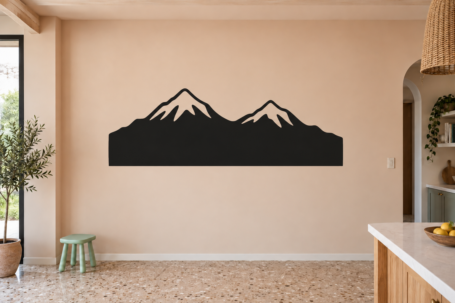 Black mountain range chalkboard vinyl decal with two peaks and rugged silhouette
