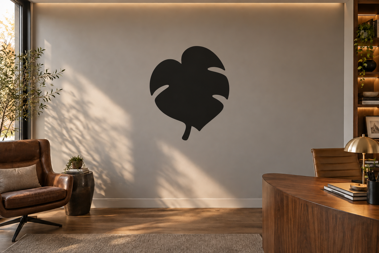 Leaf chalkboard vinyl decal with botanical leaf silhouette, matte black