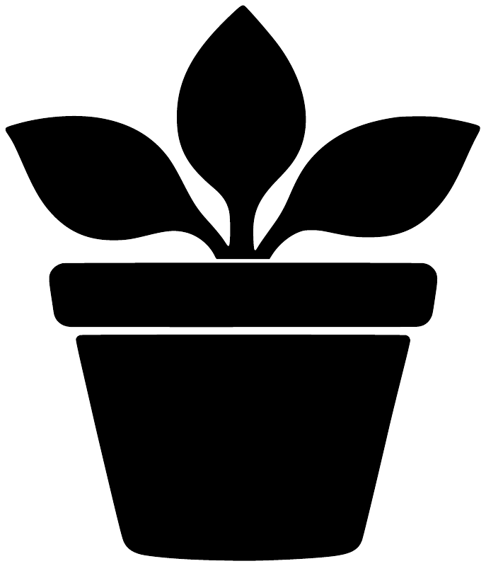 Black chalkboard vinyl decal of potted plant with three leaves and sprout
