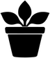 Black chalkboard vinyl decal of potted plant with three leaves and sprout