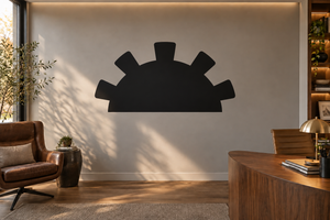 Black arch chalkboard vinyl decal with sun-gear silhouette