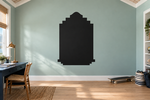 Black art deco marquee chalkboard vinyl decal, stepped arched silhouette