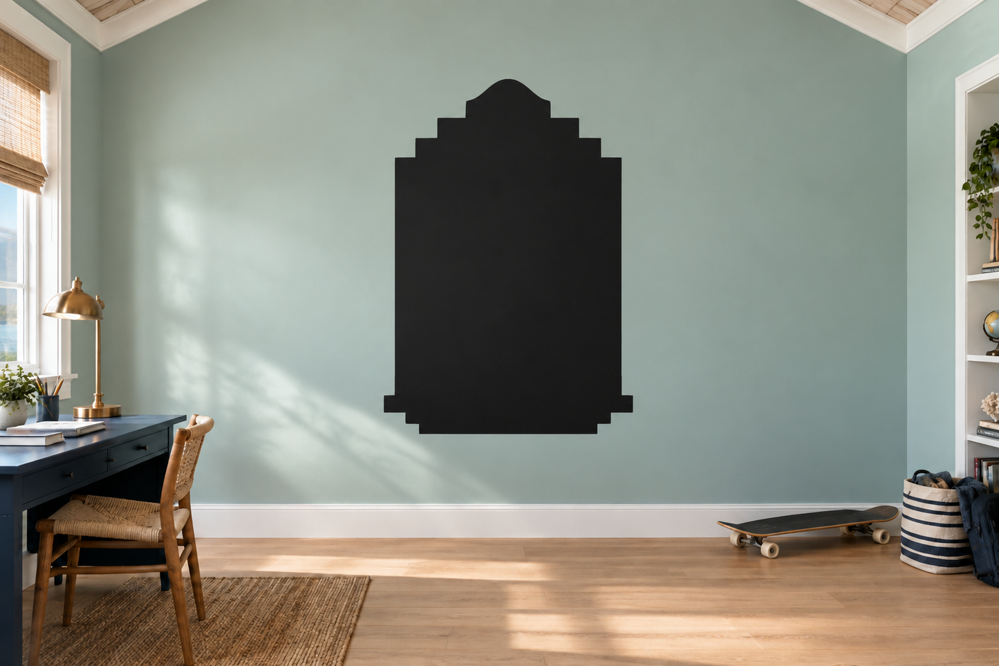Black art deco marquee chalkboard vinyl decal, stepped arched silhouette