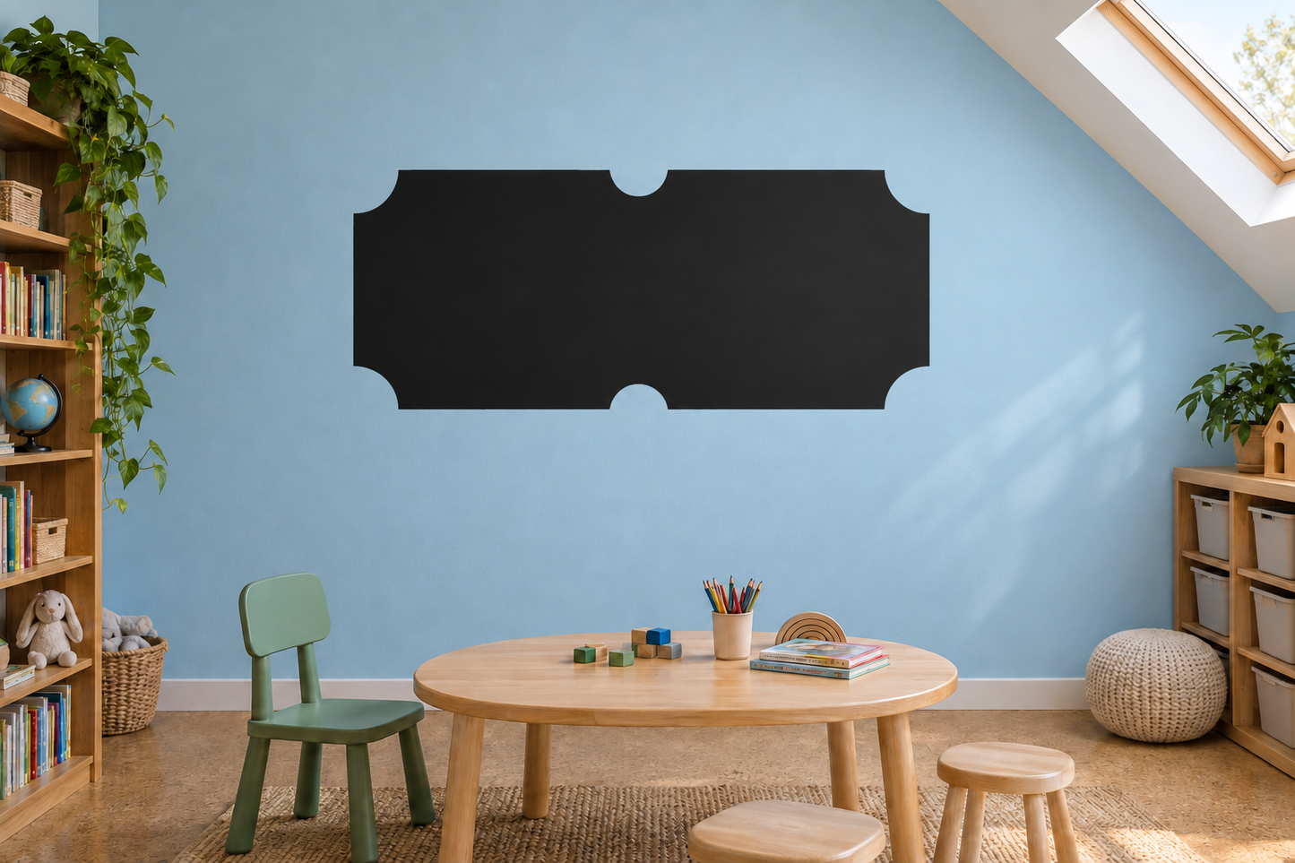 Black chalkboard-style ticket counter vinyl decal with scalloped, ticket-shaped cutouts