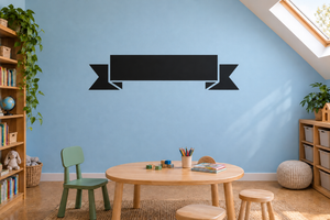 Black ribbon banner chalkboard vinyl decal with blank center panel