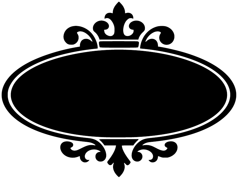 Close-up vintage oval chalkboard decal with ornate crown and black board center