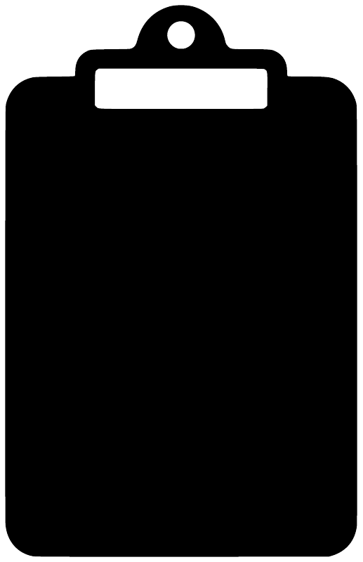 Clipboard-shaped chalkboard vinyl decal with top loop and blank writing area