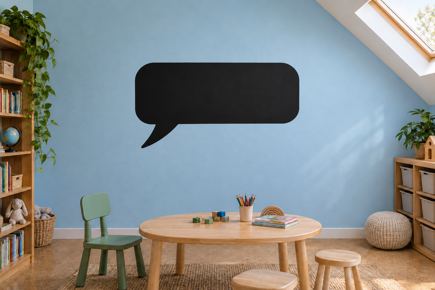 Speech bubble chalkboard vinyl decal with rounded rectangular bubble and tail