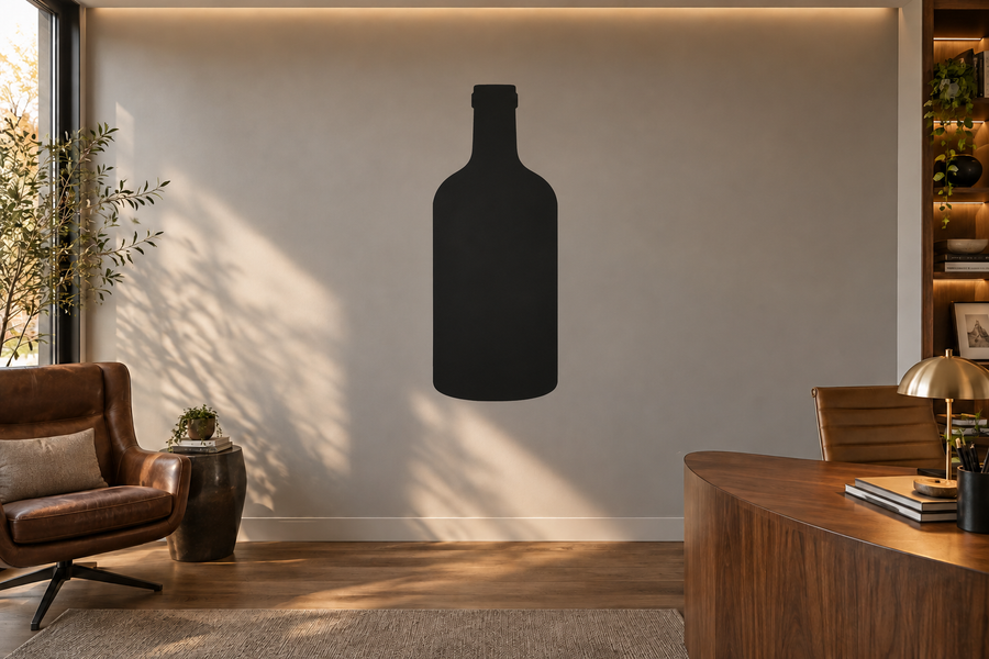 Chalkboard vinyl bottle decal, matte black bottle silhouette on wall
