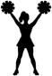 Cheer high-V vinyl decal, black silhouette of cheerleader with pom-poms raised
