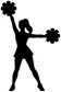Cheerleader stance vinyl decal, black silhouette raising one pom-pom