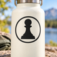 Circular vinyl chess pawn decal with black pawn silhouette on a light background