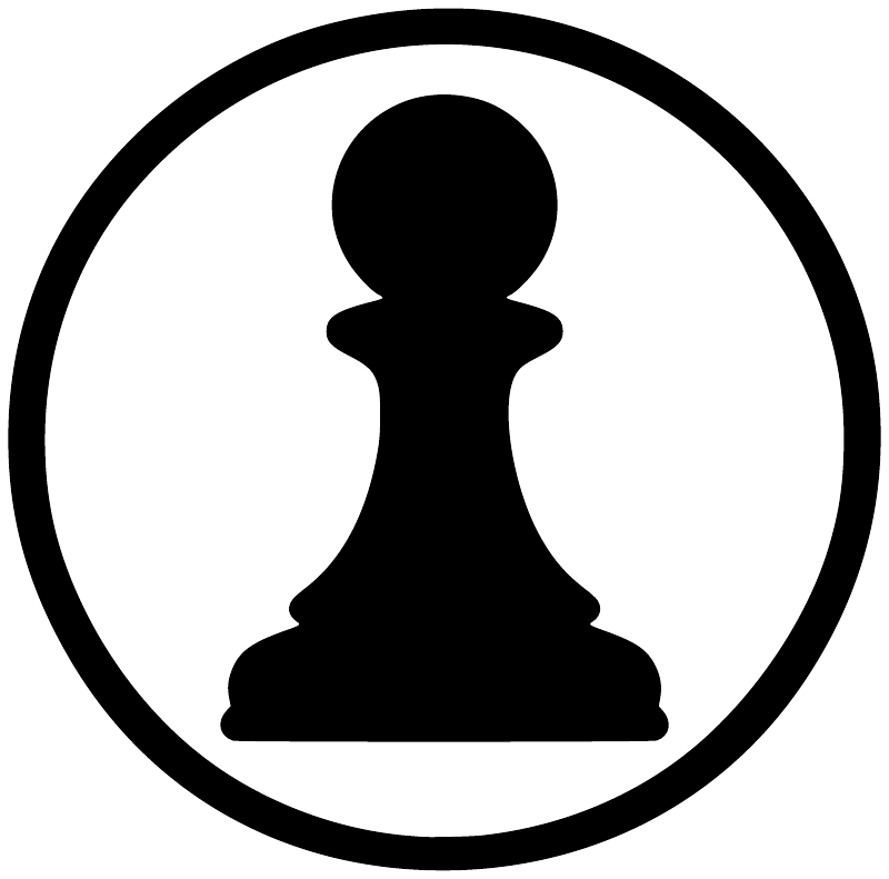 Close-up circular vinyl chess pawn decal, black pawn silhouette inside a thick ring