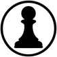 Close-up circular vinyl chess pawn decal, black pawn silhouette inside a thick ring