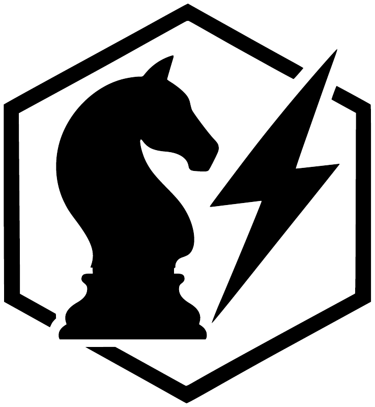 Black chess knight silhouette lightning bolt vinyl decal in shield emblem